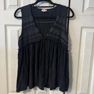 POL Black Lace Trim Babydoll Sleeveless Top - Size Medium